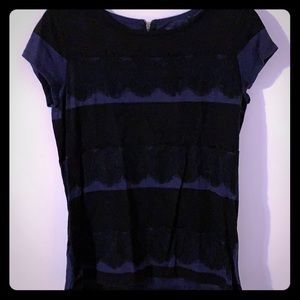 Loft blue lace striped top